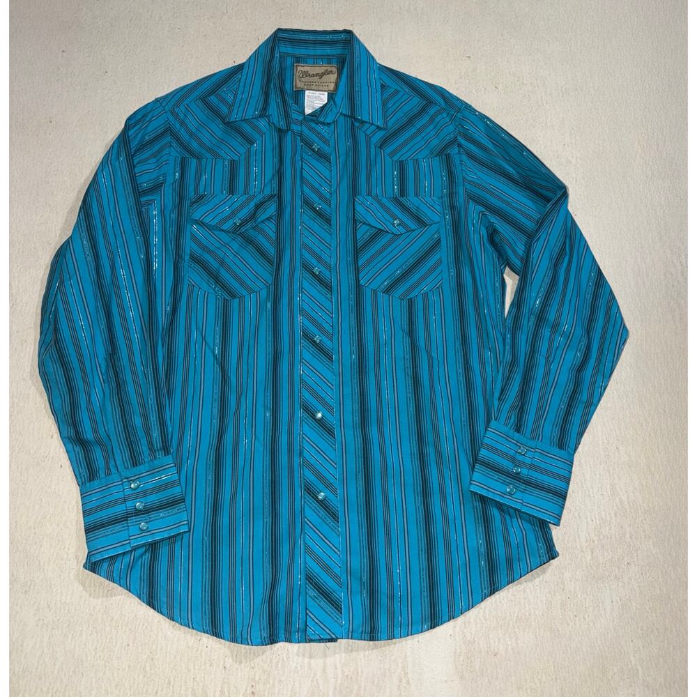 Wrangler men’s  western fashion snap button long sleeve shirt - Picture 13 of 15